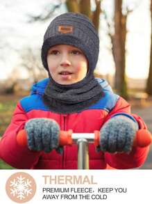 3 件冬季保暖套装（帽子+围巾+手套），纯黑色加厚针织帽，防滑手套，保暖围巾，秋冬 - 3Pcs - 查看 10