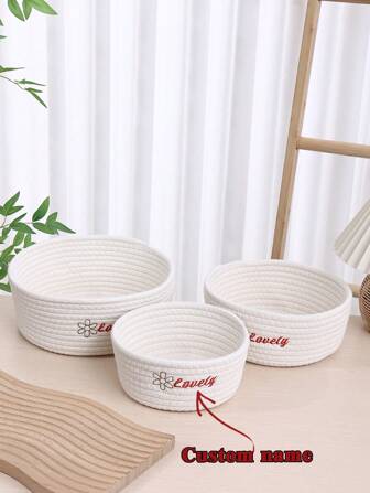 1pc Personalized DIY Handwoven Storage Basket, Foldable Embroidered Name Cosmetic Organizer Basket For Toys, Pet Supplies, Remote Controls, Bedroom, Living Room, Decorative Gift Baskets, Multi-Functional, Durable, Ornamental, Reusable, Exquisite, Stylish, High-Quality, Colorful, Modern, Custom, Personalized, Unique, For Valentine's Day, For Mother's Day, For Birthdays, For Father's Day, For Graduation, For Weddings, For Housewarming