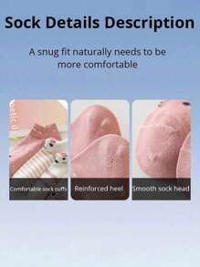 5/10 双女士运动袜，粉色季节性可爱船袜，适合户外运动，时尚袜子，运动户外 - 彩色 - 查看 5