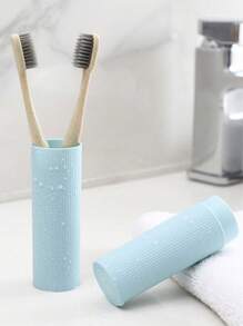 1 pieza/2 piezas Vaso de viaje para cepillo de dientes con tapa y soporte para cepillo de dientes, organizador de baño para cepillos y pasta de dientes, herramienta de almacenamiento conveniente, vaso para enjuague bucal, decoración de otoño para el baño del hogar, de vuelta a la escuela