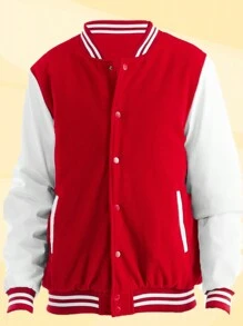 Mens Melton Faux Leather PU Sleeve Letterman Varsity Jacket Casual New Autumn Men Jacket - 紅色 - 查看 1