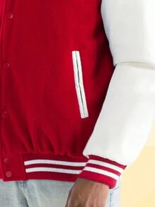 Mens Melton Faux Leather PU Sleeve Letterman Varsity Jacket Casual New Autumn Men Jacket - 紅色 - 查看 4