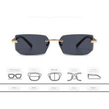 1 Piece Fashion Retro Design Rimless Square Sunglasses For Driving, Daily Use, Beach Accessory, For Unisex. UV400 Protection - Black - View 6