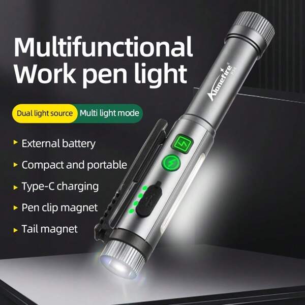 Alonefire Lampe stylo à haute luminosité COB, petit éclairage portatif multifonction à recharger par USB Type-C. Torche de secours portable pour sac à dos de femme, poche, usage magnétique. Lampe pour extérieur, camping, randonnée, pêche, maison, travaux et réparations.