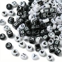 100pcs/Set Acrylic Beads In Pink, Black, Red, Suitable For Couple Bracelet, Valentine's Day Gift, Various Shapes And Styles, Applicable For Jewelry Making, DIY Crafts, Charm Bracelet, Mixed Colors With Heart And Letter Decor