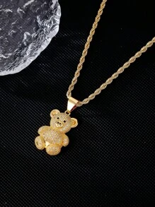 1 件金色時尚時尚銅小熊吊墜項鍊配方晶鋯石 - 金黃色 - 查看 5