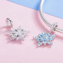 WOSTU 1 Stück 925 Sterlingsilber glänzender Winter Schneeflocken Charm Perlen Anhänger, geeignet für DIY Armband Halskette Schmuckherstellung, Geschenkidee für Mädchen & Frauen in der Ferienzeit