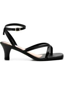 Women's Square Toe Sandals Low Thin Heel Classic Straps Comfortable Lumiss - màu đen - Xem 3