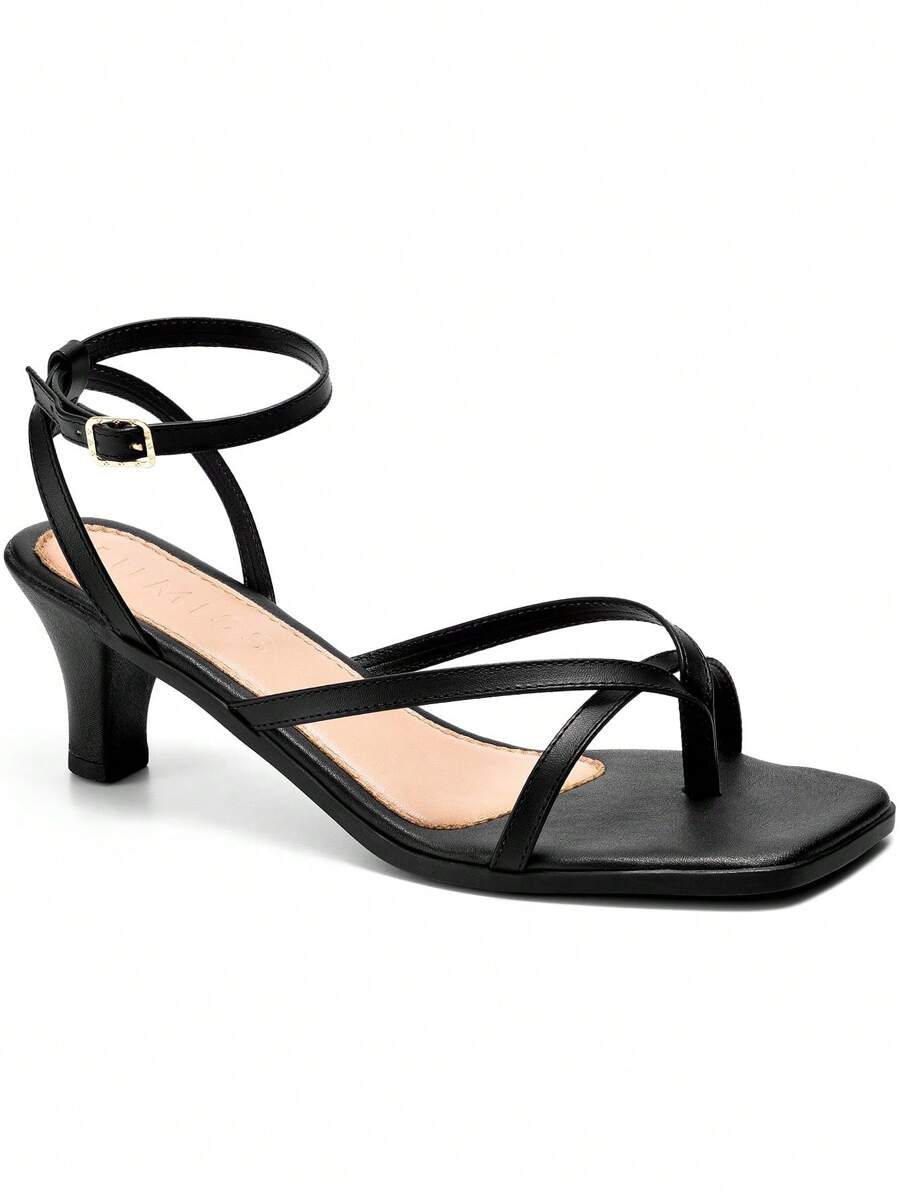 Women's Square Toe Sandals Low Thin Heel Classic Straps Comfortable Lumiss - màu đen - Xem 1
