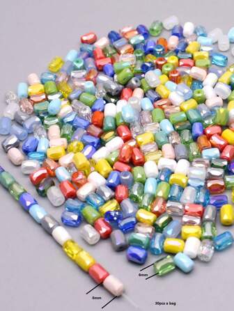 多色管状玻璃珠 6x8 毫米 30 件/包 桶形管状刻面散装隔珠 用于制作珠宝 DIY 项链耳环