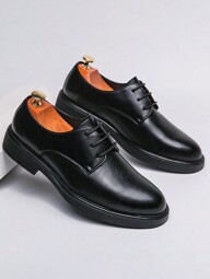 Men's Fashion Elegant Business Oxford Leather Shoes, Round Toe Lace-Up Formal Dress Shoes, Gentlemen Solid Color Non-Slip Durable Sole, Suitable For Party, Wedding, Social Occasions, Spring & Autumn, Size Runs Large, Suggest Choosing One Size Down