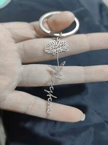 女士定制个性姓名钥匙扣，可定制出生月份花朵钥匙扣，不锈钢姓名钥匙扣，周年纪念日特别周年纪念礼物，时尚、个性化、婚礼、生日、周年纪念日、圣诞节、母亲节最佳礼物 - 金色 - 查看 3