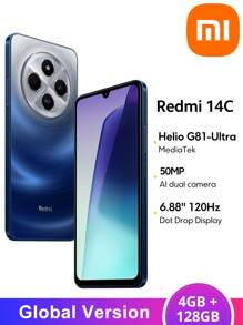 Xiaomi Redmi 14C 智能手机 4GB+128GB 全球版 Helio G81-Ultra 处理器 6.88 英寸点滴显示屏 50MP AI 双摄像头 18W 快速充电 5160mAh 电池