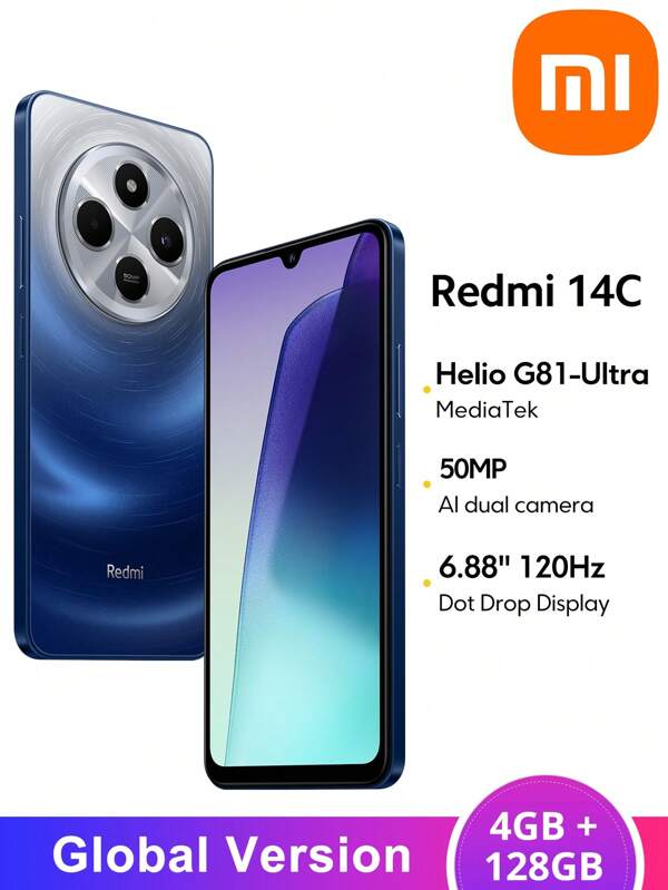 Xiaomi Redmi 14C Smartphone 4GB+128GB Global Version Helio G81-Ultra Processor 6.88" Dot Drop Display 50MP AI Dual Camera 18W Fast Charging 5160mAh Battery