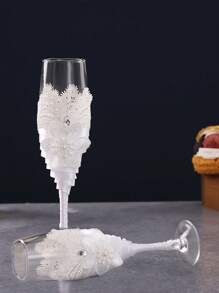 Bride & Groom Wedding Lace Flower Crystal Glass Stemware, Birthday Cake Knife & Server, Suitable For Family Gathering, Wedding, Valentine's Day, Thanksgiving, Luxury Party Champagne/Wine Glasses - Multicolor - View 2