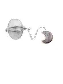 1 pieza Infusor de té con forma de luna de piedra natural y acero inoxidable con piedra de energía de cristal, gancho de cadena de malla fina, colador de té para hojas sueltas, especias, condimentos, regalo para amantes del té, decoración de luna de cristal