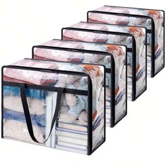 1/4pcs Foldable PVC Storage Bag, Moving Bag, Packing Bag, Transparent Plastic Tote Bag, Garment Bag, Clothes Storage Bag, Clear Organizer Bag For Clothes And Blankets, Handle, Space-Saving, Suitable For Moving And Travel Clothes Storagebedroom,Organizer,Organiser,Home Storage,White T Shirt Women,Black Pants Women,Ladies Winter Clothes,Dress,Winter Clothes For Ladies,Elegant Woman Dresses,White Shirt For Ladies,Long Sleeve,White Jumpsuit For Women,Spring Dresses For Women,Spring Outfits For Women,Spring,Spring Clothes,Minimalist,Summer Tops