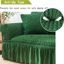 1 Stück Sofaüberzug, einfach passender Sofabezug, universeller Stretch und strapazierfähiger Möbelschutz mit Volant im Landhaus Stil - Dunkelgrün - Übersicht 6