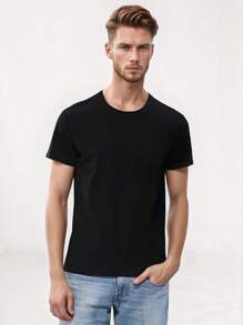 Playera Básica Ligera | Camiseta Unisex de Manga Corta | Cuello Redondo | Estilo Versátil | Colores Sólidos | Camisetas de hombre - Negro - Ver 3