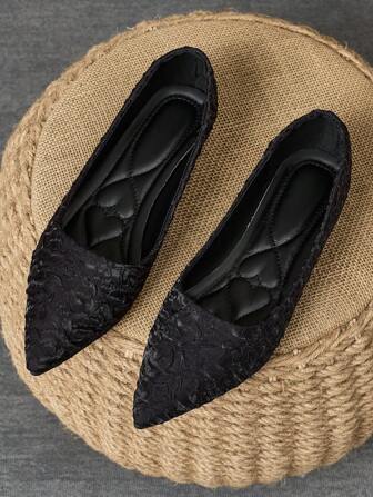 WHDXY 女士一脚蹬平底鞋，时尚百搭韩版尖头休闲船鞋，平底尖头，黑色，柔和的晚间氛围