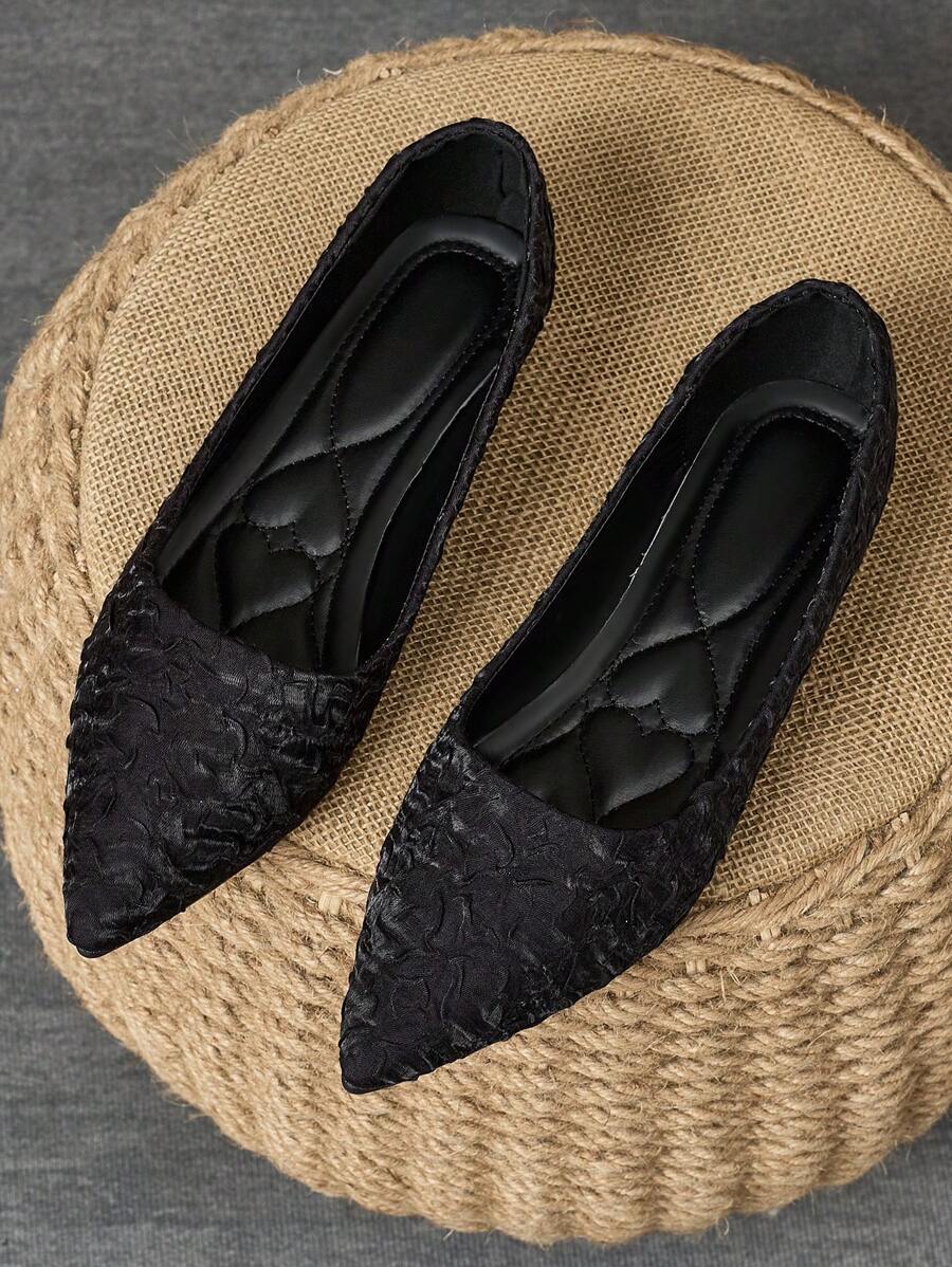 WHDXY 女士一脚蹬平底鞋，时尚百搭韩版尖头休闲船鞋，平底尖头，黑色，柔和的晚间氛围