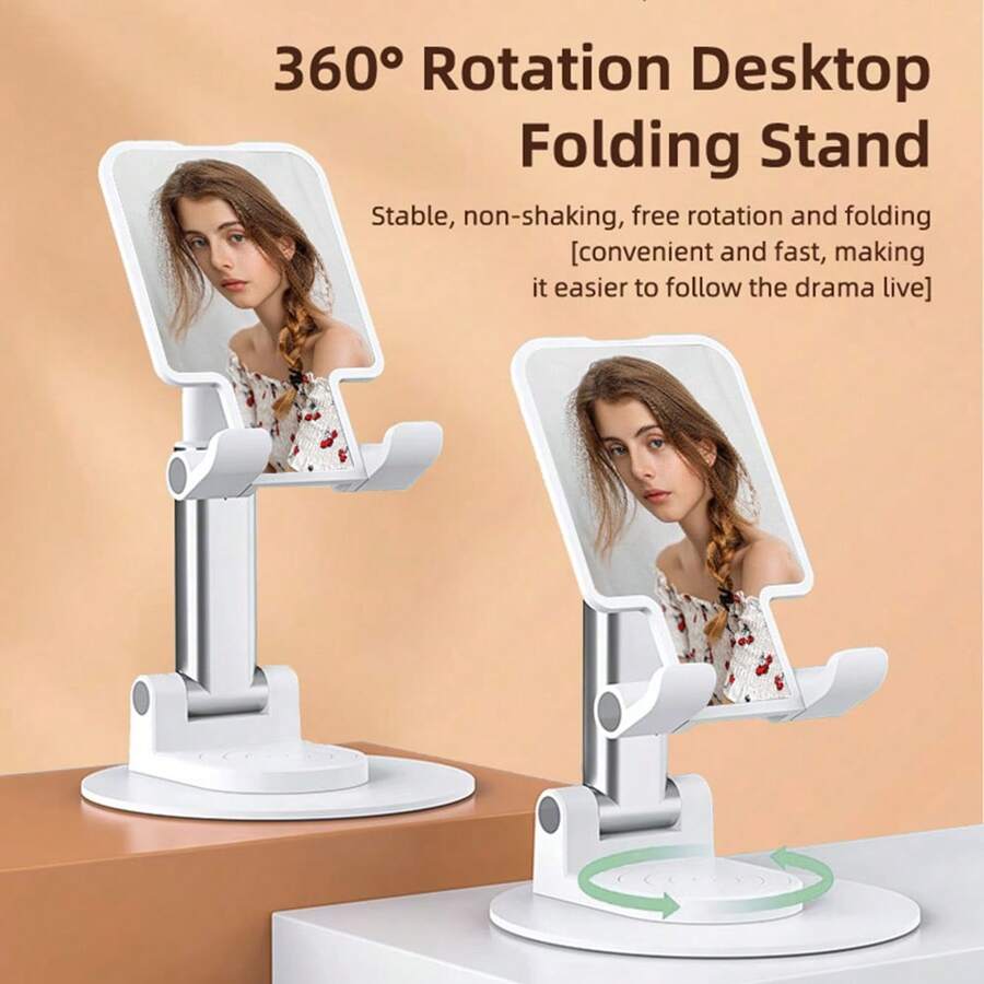 Z8 360° Rotatable Desktop Phone Holder, Sturdy Metal Base, Adjustable Height & Folding, Support Customized Printing Design For Bulk Order, Suitable For Hospital, School, Corporate Gifts - White - View 1