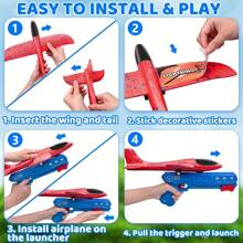 DuLaSeed 3pcs Durable Interactive Airplane Launcher Toy - 2 Flight Modes, Easy Assembly, 3 Stickers - Ideal For Outdoor Play, Halloween, Christmas, Birthday Gifts For Ages 3-12 - Blue - View 6