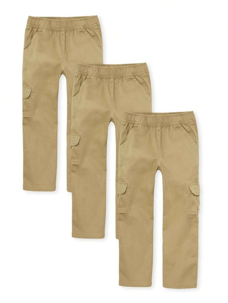 The Children's PLACE Paquete de 3 pantalones cargo de niño con cierre de elástico - LINO - Ver 1