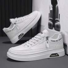 男士透气低帮纯白色运动鞋，系带，简约，舒适，百搭帆布鞋，防滑休闲 - 米色 - 查看 2