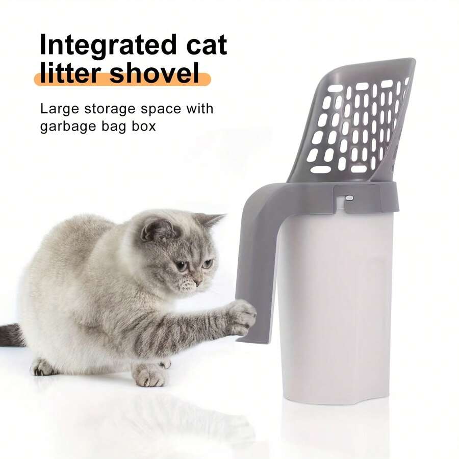 Image showcasing Cat Litter Scoop With Detachable Trash Bag Holder - Durable Plastic ...