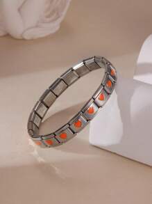 GEREIT 1条时尚不锈钢意大利模块化珐琅心形扣手链，适合女性日常佩戴，母亲节礼物 - 愛心 - 查看 11