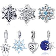 WOSTU 1 Stück 925 Sterlingsilber glänzender Winter Schneeflocken Charm Perlen Anhänger, geeignet für DIY Armband Halskette Schmuckherstellung, Geschenkidee für Mädchen & Frauen in der Ferienzeit