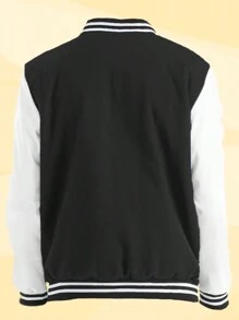 Mens Melton Faux Leather PU Sleeve Letterman Varsity Jacket Casual New Autumn Men Jacket - Black White - View 3