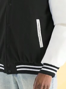 Mens Melton Faux Leather PU Sleeve Letterman Varsity Jacket Casual New Autumn Men Jacket - Black White - View 4