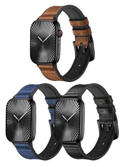 复古风格皮革复合舒适柔软硅胶 Apple Watch 表带，兼容 Apple Watch Ultra 3 2 1 系列 SE S10 S9 S8 S7 S6 S5 S4 S3 S2 S1，复古棕色、黑色、蓝色，商务户外运动健身男士，38mm 40mm 41mm 42mm 44mm 45mm 46mm 49mm 智能手表配件 Apple Watch 表带