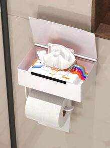 1 pieza Portarrollos de papel higiénico con estante, caja de almacenamiento de toallitas para el baño, portarrollos de papel higiénico, dispensador de pañuelos montado en la pared, estante colgante de almacenamiento de papel para el baño, accesorios de baño, estante de almacenamiento de papel higiénico montado en la pared