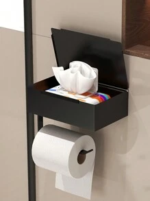 1 pieza Portarrollos de papel higiénico con estante, caja de almacenamiento de toallitas para el baño, portarrollos de papel higiénico, dispensador de pañuelos montado en la pared, estante colgante de almacenamiento de papel para el baño, accesorios de baño, estante de almacenamiento de papel higiénico montado en la pared