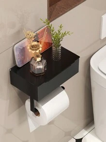 1 pieza Portarrollos de papel higiénico con estante, caja de almacenamiento de toallitas para el baño, portarrollos de papel higiénico, dispensador de pañuelos montado en la pared, estante colgante de almacenamiento de papel para el baño, accesorios de baño, estante de almacenamiento de papel higiénico montado en la pared