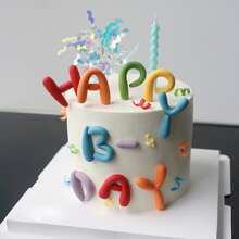 1PC Soft Glue Color Happy Birthday Letter Cake Decoration Plugin Ornament, Dessert Baking Insert - Style 1 - View 5