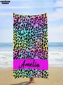 1pc Customized Text & Photo Personalized Beach Towel, Customized Leopard Print Name Beach Blanket, Customized Pool Towel With Name, Outdoor Birthday Holiday Gift Summer Bathroom Decor, Slow Summer Living Travel Essentials Travel Accessories Beach Essentials,Multi-Functional,Durable,Ornamental,Reusable,Exquisite,Stylish,High-Quality,Colorful,Modern,Custom,Personalized,Unique,Ideal Gifts For Him,Ideal Gifts For Her,Boyfriend,Dad,Girlfriend,Mom,Family,Friends,Tea Room,Home,Garden,Office,For Anniversaries,For Valentine's Day,For Mother's Day,For Birthdays,For Father's Day,For Graduation,For Weddings,For Housewarming