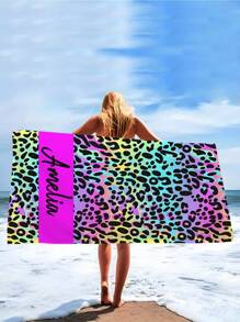 1pc Customized Text & Photo Personalized Beach Towel, Customized Leopard Print Name Beach Blanket, Customized Pool Towel With Name, Outdoor Birthday Holiday Gift Summer Bathroom Decor, Slow Summer Living Travel Essentials Travel Accessories Beach Essentials,Multi-Functional,Durable,Ornamental,Reusable,Exquisite,Stylish,High-Quality,Colorful,Modern,Custom,Personalized,Unique,Ideal Gifts For Him,Ideal Gifts For Her,Boyfriend,Dad,Girlfriend,Mom,Family,Friends,Tea Room,Home,Garden,Office,For Anniversaries,For Valentine's Day,For Mother's Day,For Birthdays,For Father's Day,For Graduation,For Weddings,For Housewarming