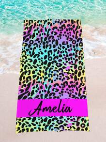 1pc Customized Text & Photo Personalized Beach Towel, Customized Leopard Print Name Beach Blanket, Customized Pool Towel With Name, Outdoor Birthday Holiday Gift Summer Bathroom Decor, Slow Summer Living Travel Essentials Travel Accessories Beach Essentials,Multi-Functional,Durable,Ornamental,Reusable,Exquisite,Stylish,High-Quality,Colorful,Modern,Custom,Personalized,Unique,Ideal Gifts For Him,Ideal Gifts For Her,Boyfriend,Dad,Girlfriend,Mom,Family,Friends,Tea Room,Home,Garden,Office,For Anniversaries,For Valentine's Day,For Mother's Day,For Birthdays,For Father's Day,For Graduation,For Weddings,For Housewarming
