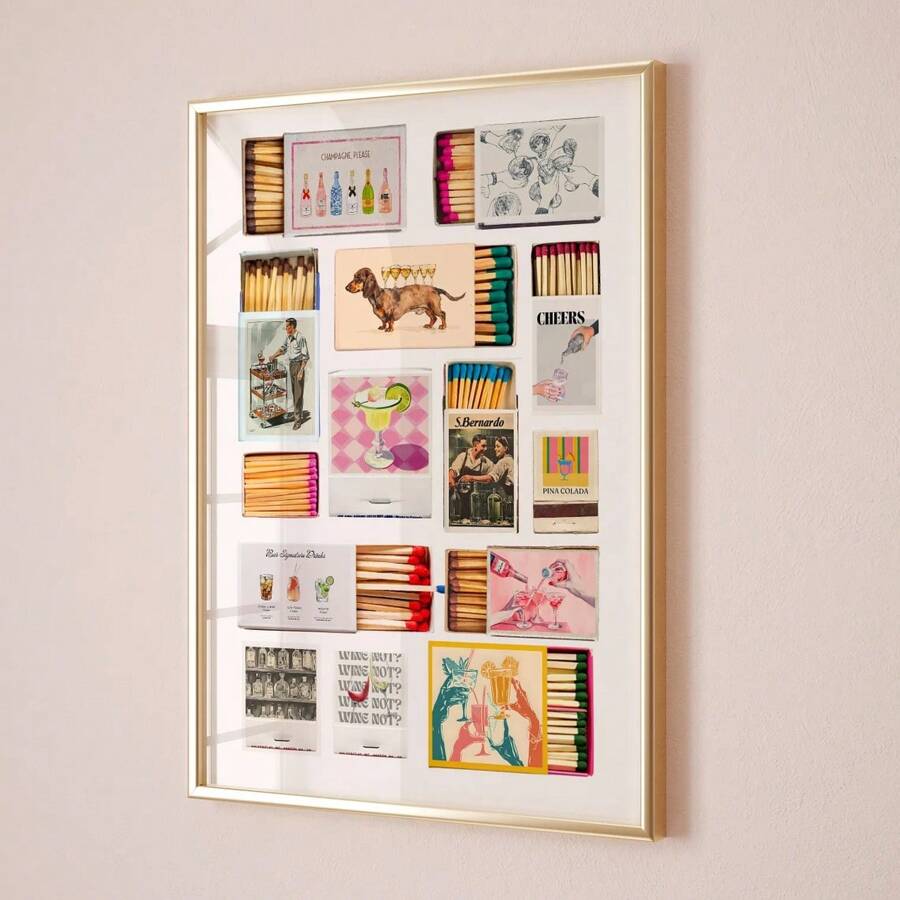 1 Pc, Vintage Matchbox Wall Arts, Popular Matchbox Posters, Retro Matchbox Mural, Apartment Bar Cart Aesthetic Print, Living Room Decor, Bedroom Decor, Bathroom Decor, Holiday Gift, Home Decor, Unframed,Canvas Gifts Birthday Graduation