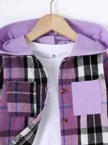 Girls Plaid Hooded Long Sleeve Top And Contrast Color Pants Set, New Autumn/Winter Warm Comfortable Casual Classic, Suitable For Valentine's Day - Mauve Purple - View 3