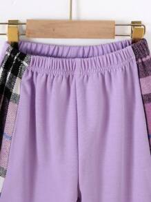 Girls Plaid Hooded Long Sleeve Top And Contrast Color Pants Set, New Autumn/Winter Warm Comfortable Casual Classic, Suitable For Valentine's Day - Mauve Purple - View 6
