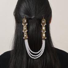 仿水晶和珍珠发饰链，适合派对和日常佩戴 - 金色 - 查看 15