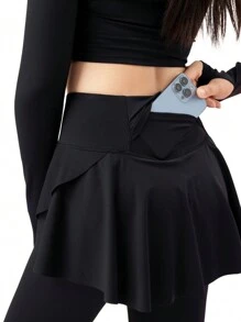 361degree Summer Workout Spring New Women Sports Yoga 2 In 1 Leggings Pants, High Waist, A-Line Asymmetrical Skirt Hem, Slimming, Comfortable, Suitable For Yoga, Fitness, Dancing, Sports, Quick-Dry, Can Be Worn Outdoors, Casual Daily Wear