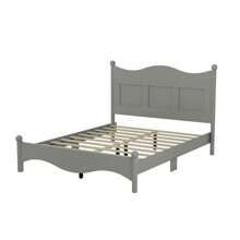 Queen Size Elegant Design Wood Platform Bed Frame,Retro Style Platform Bed With Wooden Slat Support,White, Gray - Gray + Wood - View 8