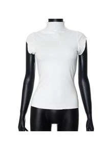 Camiseta de manga corta diaria de moda casual de cuello redondo sólido de verano para mujeres - Blanco - Ver 6