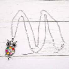 1pc Owl Necklace With Rhinestone 80cm Long Sweater Chain Necklace Antiqued Silver Style For Women Girl